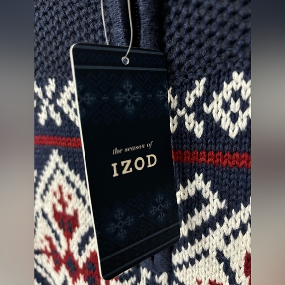 NWT Izod Men’s Navy Blue - White & Red Holiday 1/4 Zip Sweater - M - Picture 3 of 12